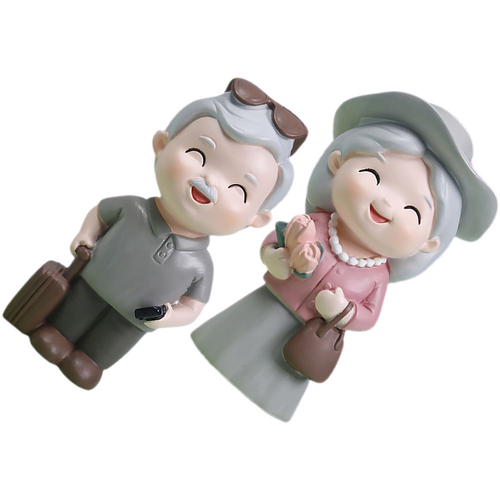 2pcs Resin Elderly Couple Statue, Traveling Grandparents Figurine, Loving Grandma Grandpa Desktop Ornament Home Garden
