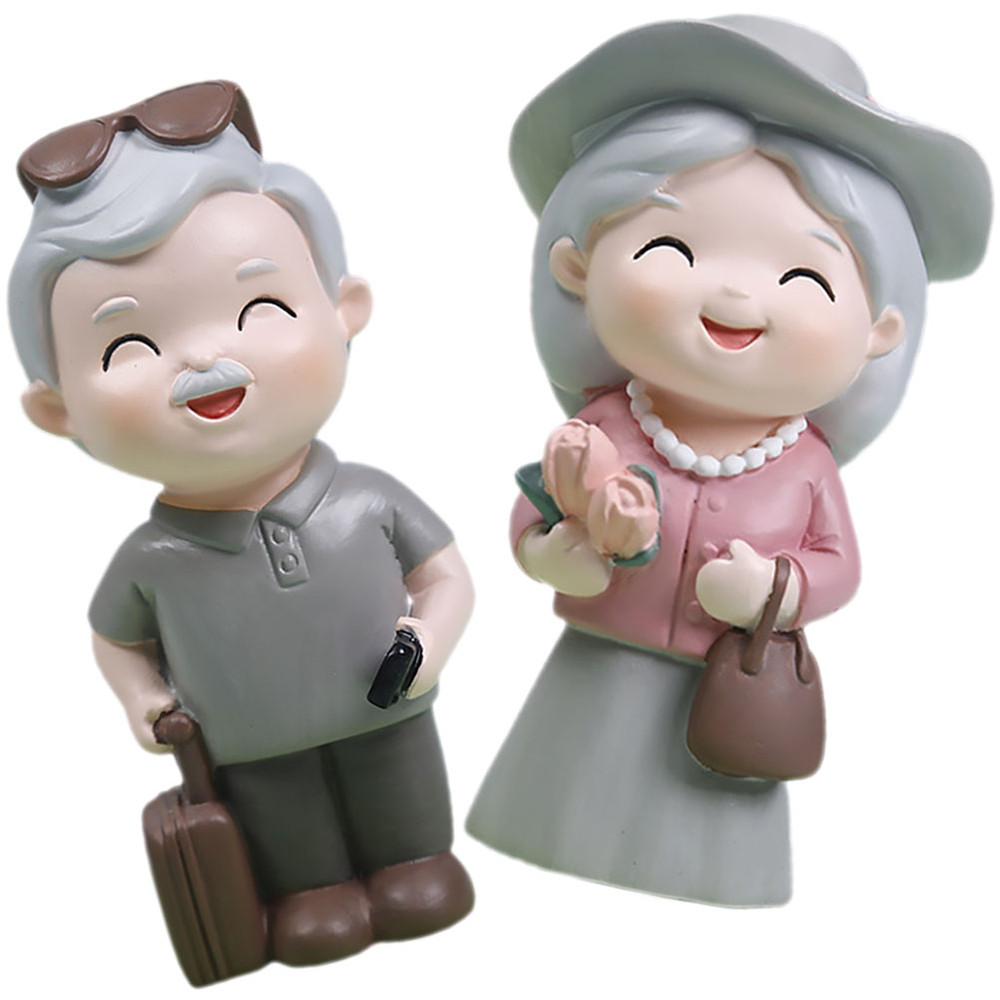 2pcs Resin Elderly Couple Statue, Traveling Grandparents Figurine, Loving Grandma Grandpa Desktop Ornament Home Garden
