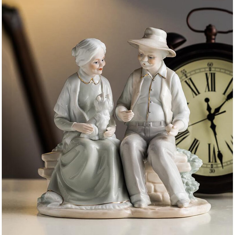 European Ceramic Old Man And Old Lady Figurines, Home Office Decor Crafts, Parents Old Couples Gold Wedding Gifts