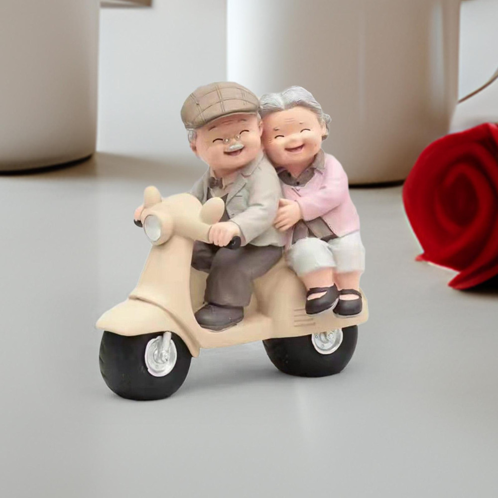 Wedding Anniversary Old Couple Figurine Grandparents Gift, Him and Her Together Resin Statue for Desk Fireplace Decor