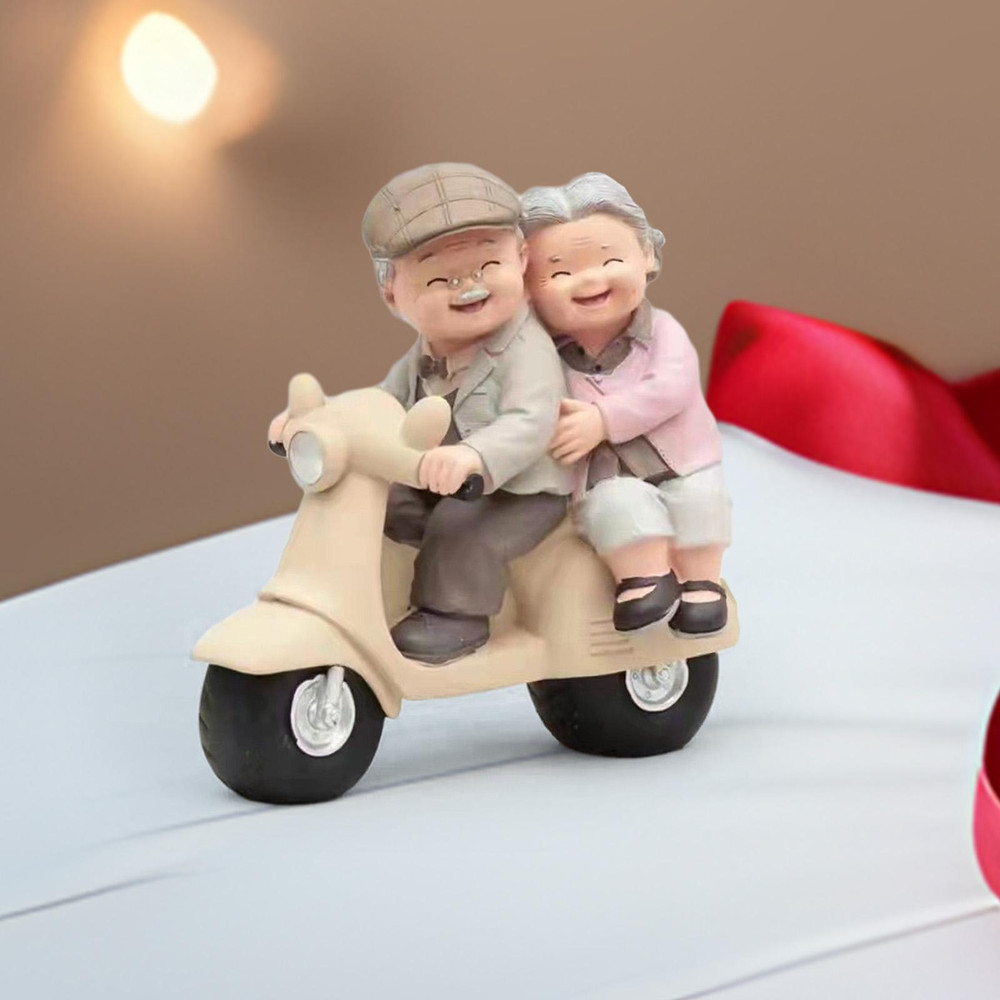 Wedding Anniversary Old Couple Figurine Grandparents Gift, Him and Her Together Resin Statue for Desk Fireplace Decor
