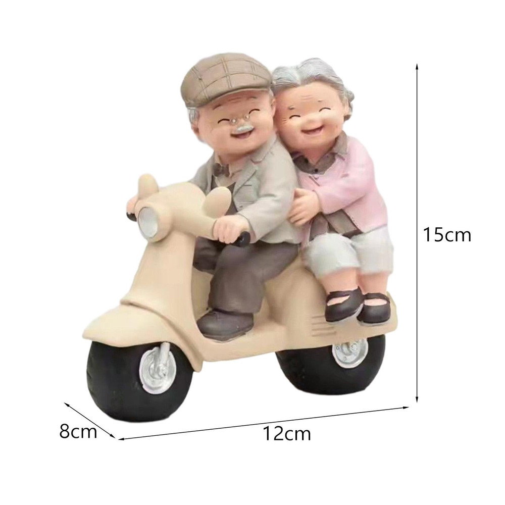 Wedding Anniversary Old Couple Figurine Grandparents Gift, Him and Her Together Resin Statue for Desk Fireplace Decor