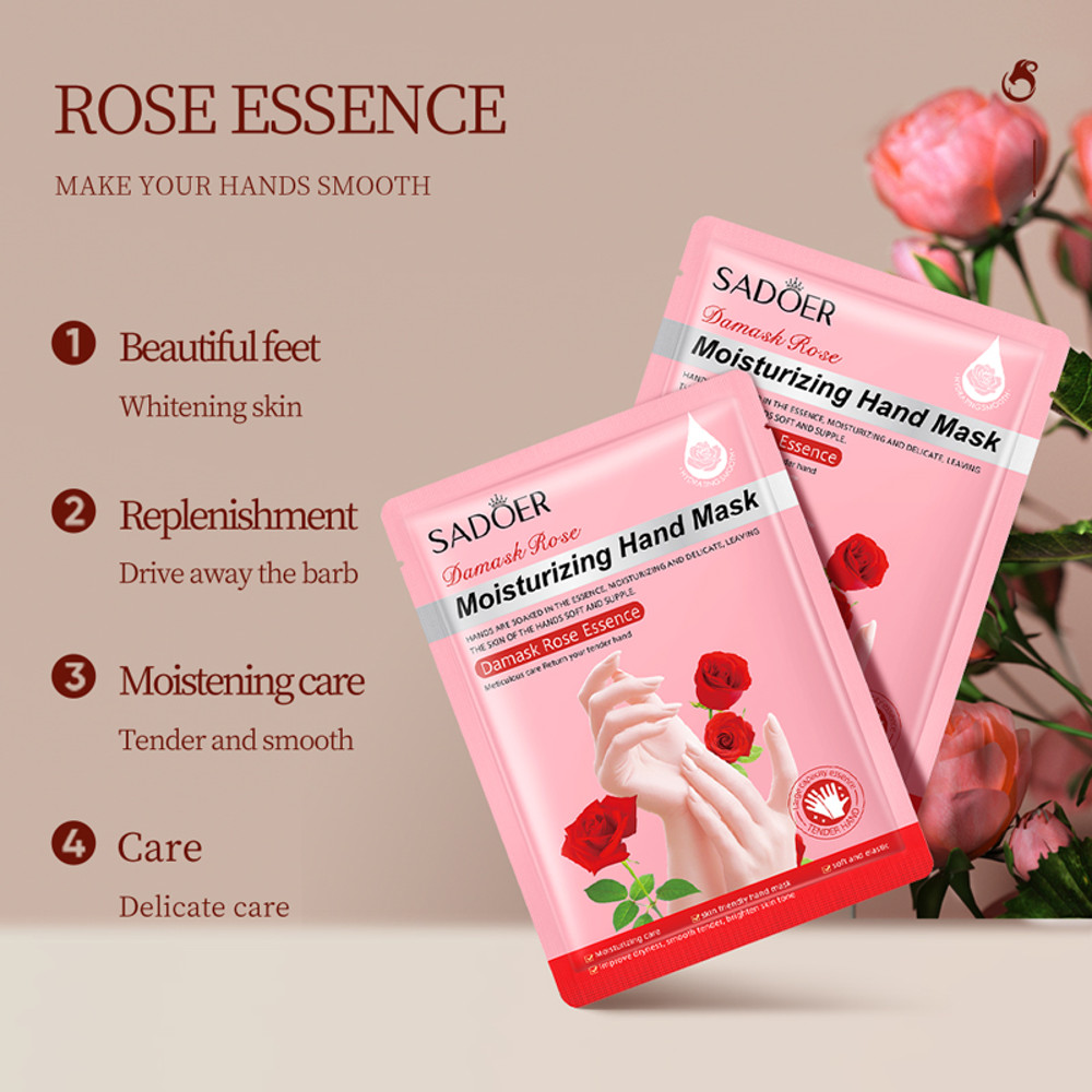 SADOER Rose Moisturizing Hand Mask Gloves, Whitening & Nourishing Anti-Aging Treatment for Hydrating and Exfoliating