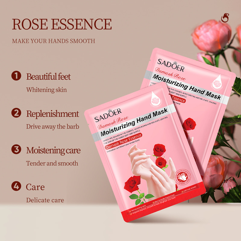 SADOER Rose Moisturizing Hand Mask Gloves, Whitening & Nourishing Anti-Aging Treatment for Hydrating and Exfoliating