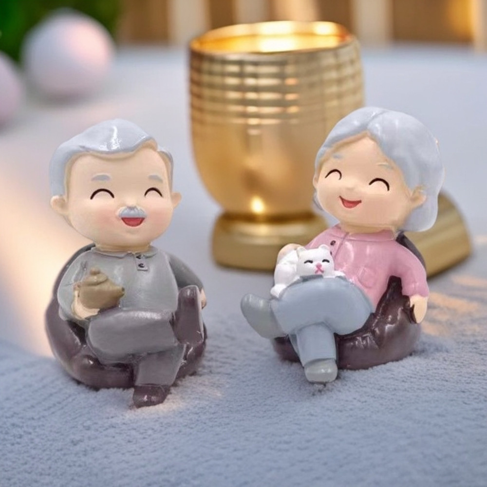 2025 Year of the Snake Spring Festival Gift, Grandparents Sofa Doll Ornaments, Elderly Bedroom Resin Crafts Gifts