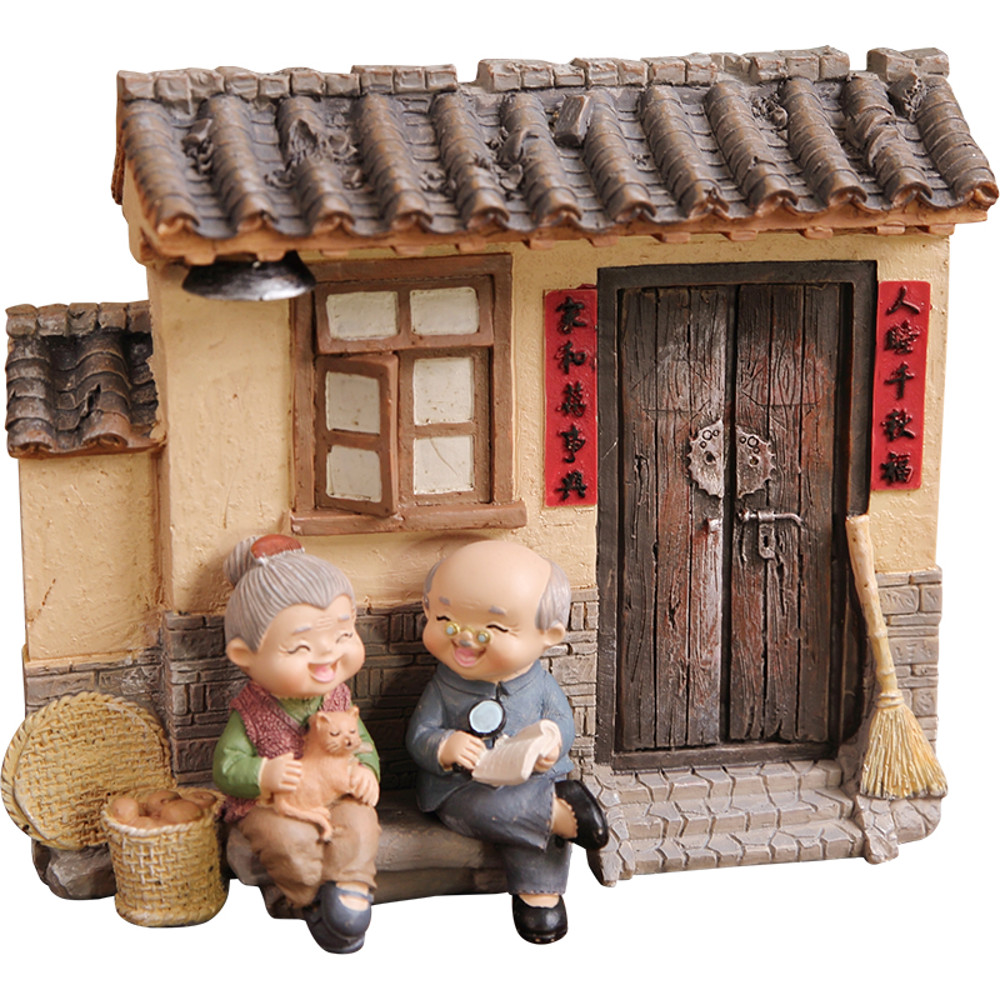 Resin Happy Old Couple Home Decor, Old Father and Mother Figurine, Grand Parents Wedding Anniversary Gifts