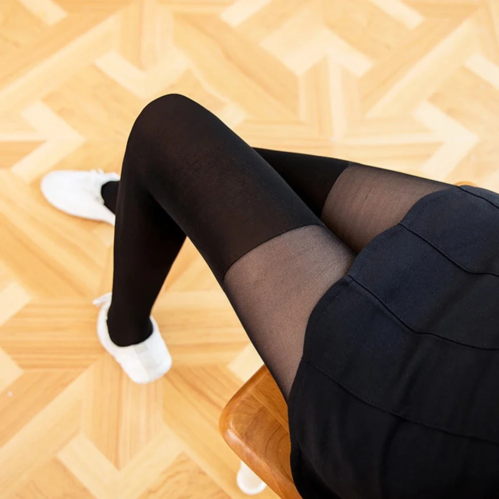 Sheer Top Opaque Bottom Pantyhose, Fake Over the Knee Velvet Tights for Women, Slimming Stockings Long Socks Girls