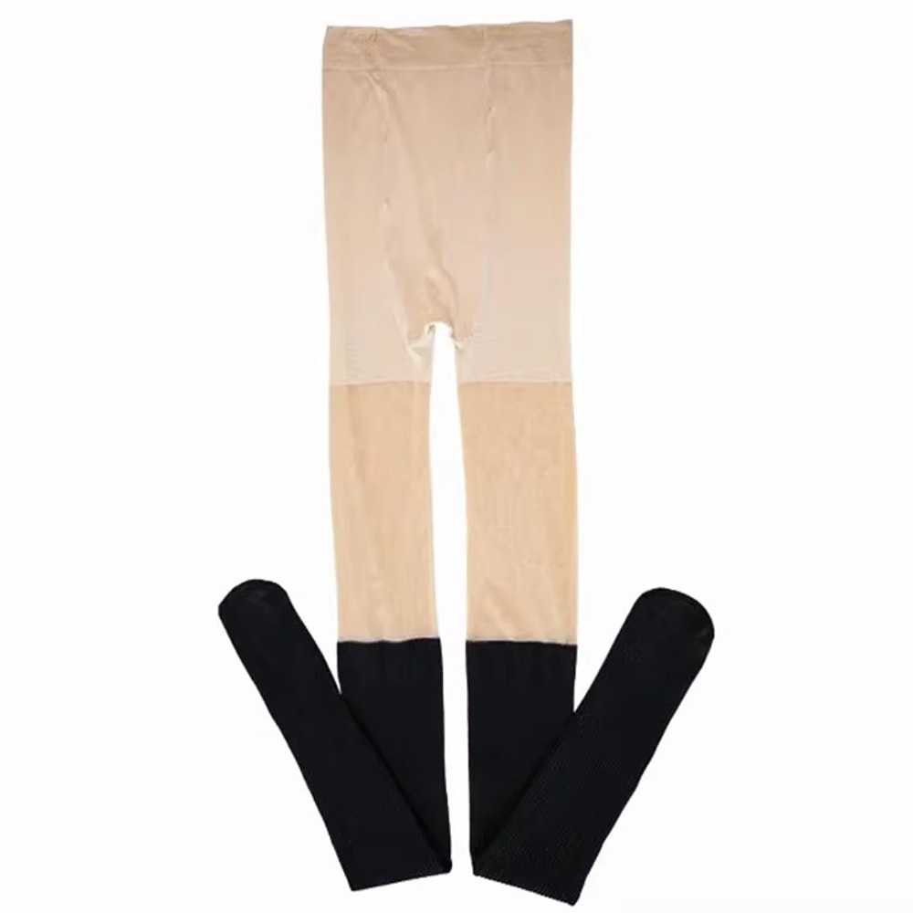 Sheer Top Opaque Bottom Pantyhose, Fake Over the Knee Velvet Tights for Women, Slimming Stockings Long Socks Girls