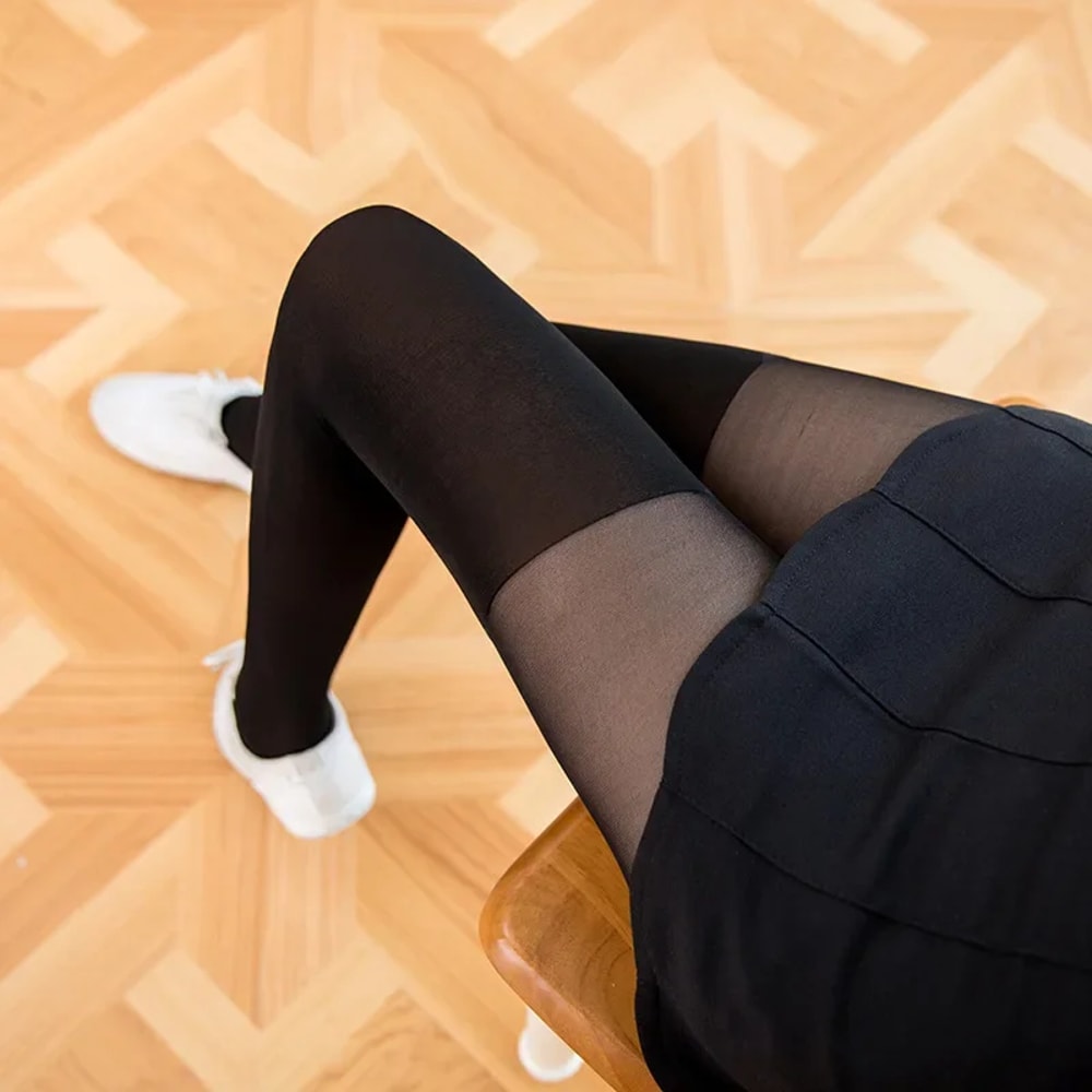 Sheer Top Opaque Bottom Pantyhose, Fake Over the Knee Velvet Tights for Women, Slimming Stockings Long Socks Girls