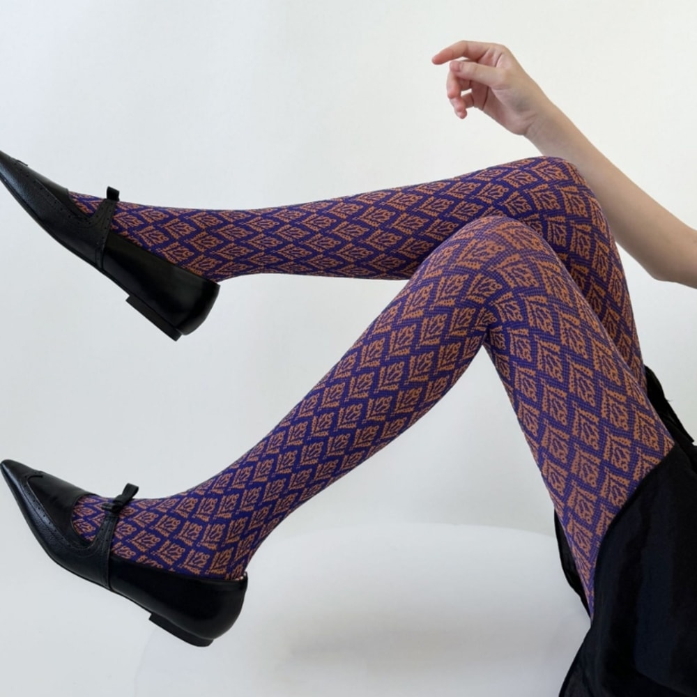 Vintage Dark Floral Jacquard Patterned Pantyhose for Women, Japanese Style Autumn Tights, Slimming Opaque Silky Stocking