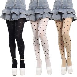 vintage dot patterned opaque stockings, japanese jk girl dot silky stockings, pantyhose silky footed tights for women