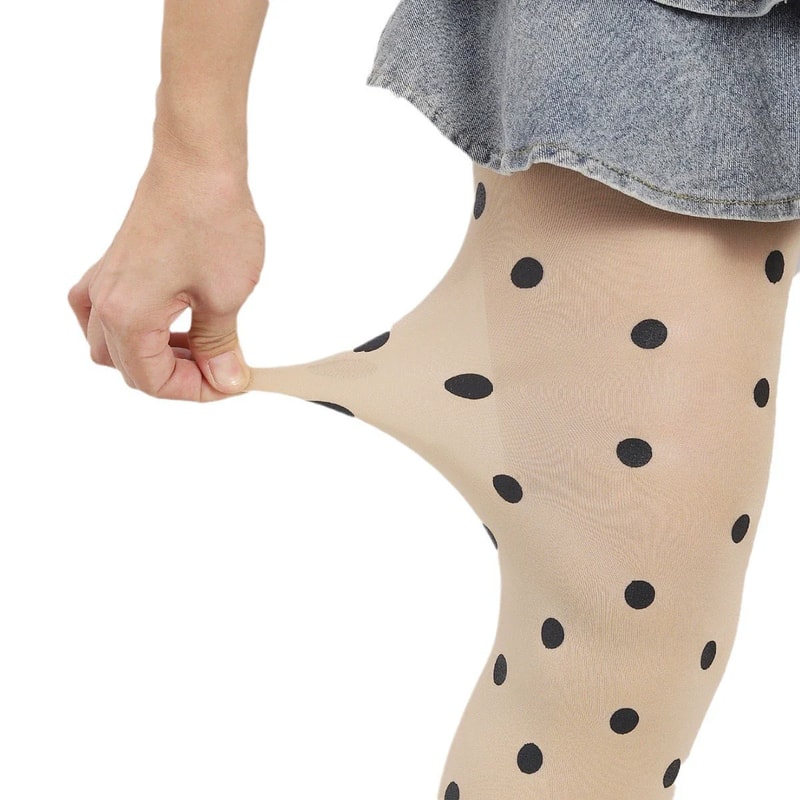Vintage Dot Patterned Opaque Stockings, Japanese JK Girl Dot Silky Stockings, Pantyhose Silky Footed Tights for Women