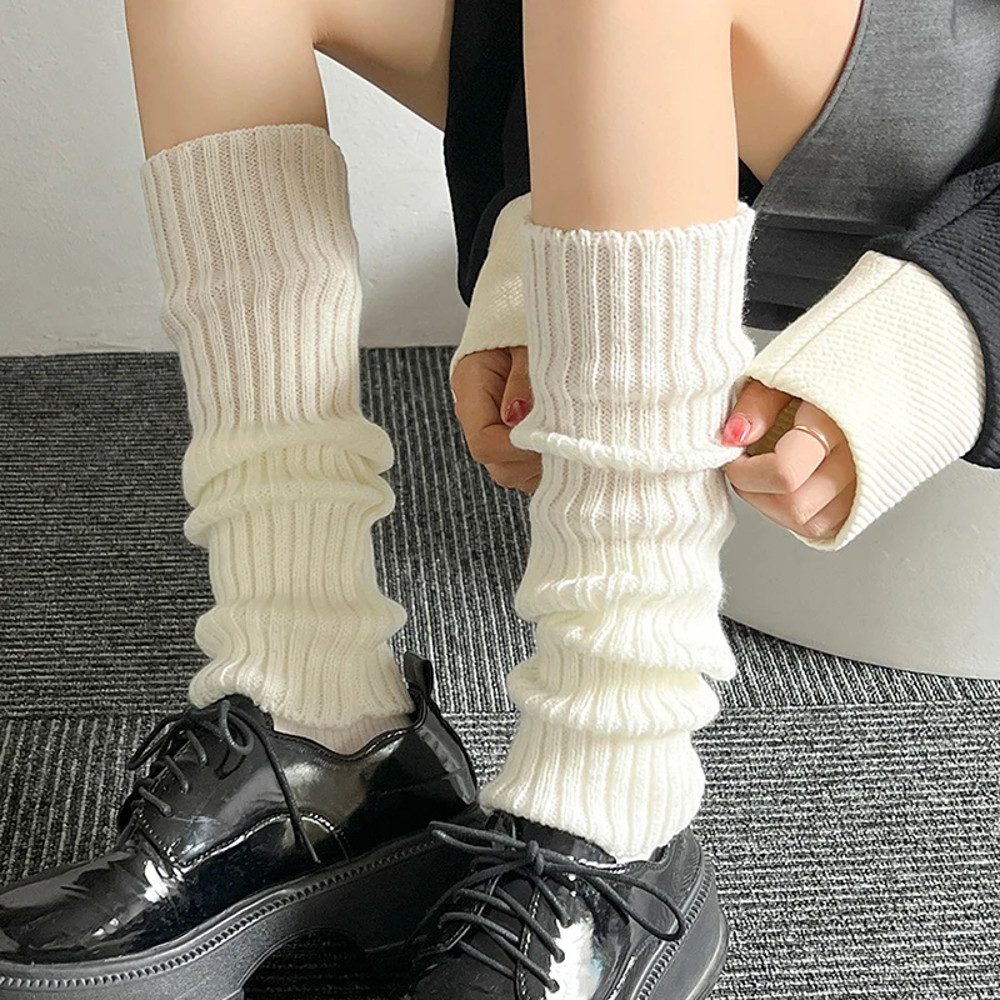 Lolita Leg Warmers 40/50/70 cm, Female Knitted Warm Foot Cover Socks in Black/White, Y2K Crochet Boot Cuffs for Autumn