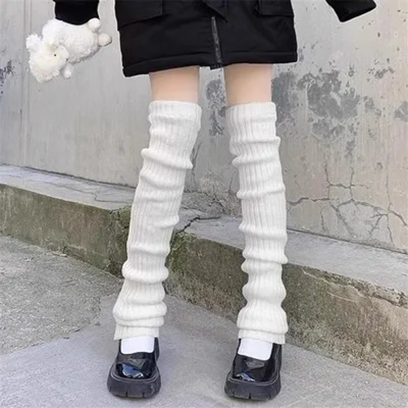 Lolita Leg Warmers 40/50/70 cm, Female Knitted Warm Foot Cover Socks in Black/White, Y2K Crochet Boot Cuffs for Autumn