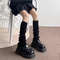 Lolita Leg Warmers 40/50/70 cm, Female Knitted Warm Foot Cover Socks in Black/White, Y2K Crochet Boot Cuffs for Autumn