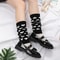 Y2K Woman Leg Warmers, Japanese Lolita Style Knitted Knee Warmers for Girls, Black Heart Pattern Long Socks for Autumn