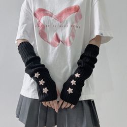 fingerless long wrist gloves & arm warmers, knitted false sleeves cover in black/white for men & women