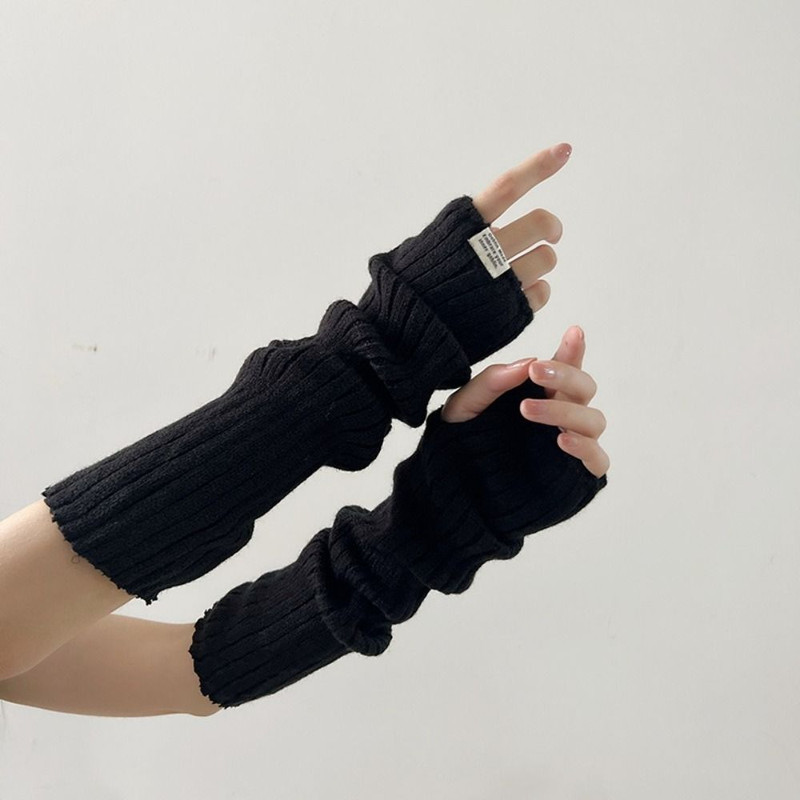 Fingerless Long Wrist Gloves & Arm Warmers, Knitted False Sleeves Cover in Black/White for Men & Women