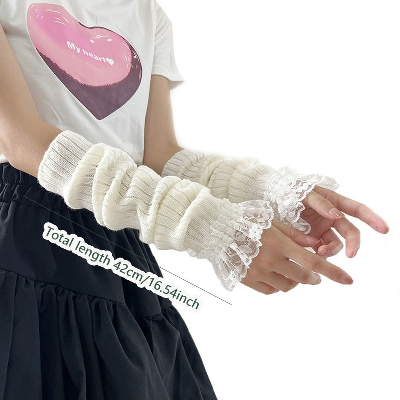 Fingerless Long Wrist Gloves & Arm Warmers, Knitted False Sleeves Cover in Black/White for Men & Women