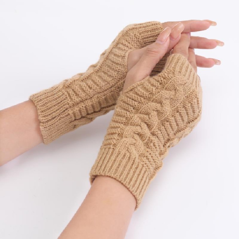 Womens Stylish Hand Warmer Winter Gloves, Arm Crochet Knitting Faux Wool Mitten with Warm Fingerless Glove Twist Pattern