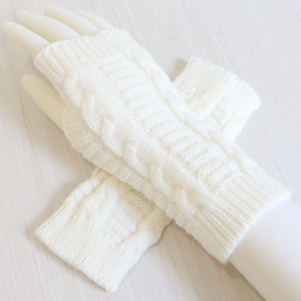 Womens Stylish Hand Warmer Winter Gloves, Arm Crochet Knitting Faux Wool Mitten with Warm Fingerless Glove Twist Pattern