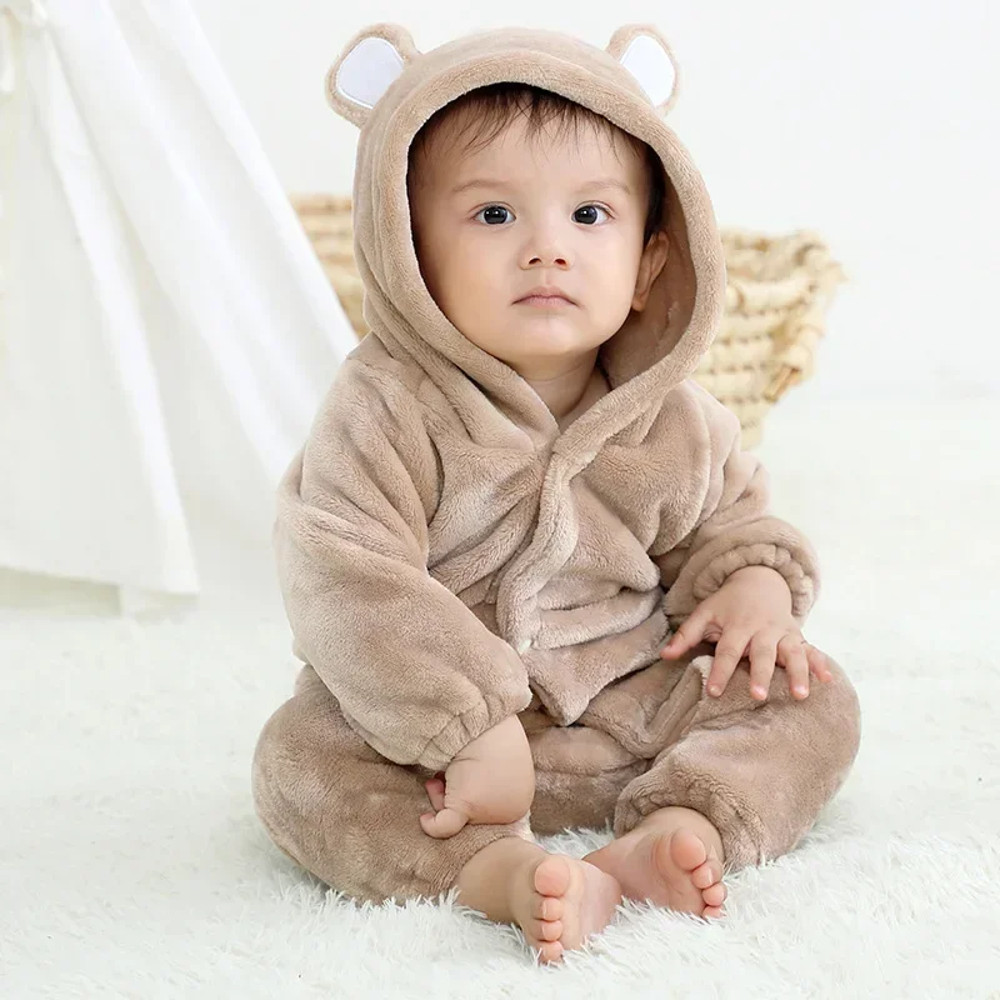Winter Baby Romper Jumpsuit, Cute Hooded Rabbit Pajamas for Newborn Boys & Girls