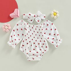 adorable newborn baby girl clothes set, floral print romper with headband, ruffled long sleeve bodysuit jumpsuit