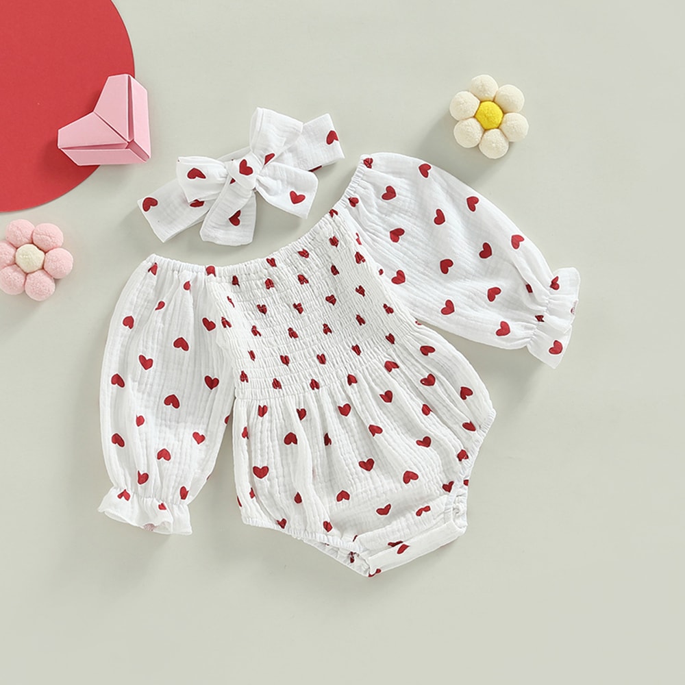 Adorable Newborn Baby Girl Clothes Set, Floral Print Romper with Headband, Ruffled Long Sleeve Bodysuit Jumpsuit
