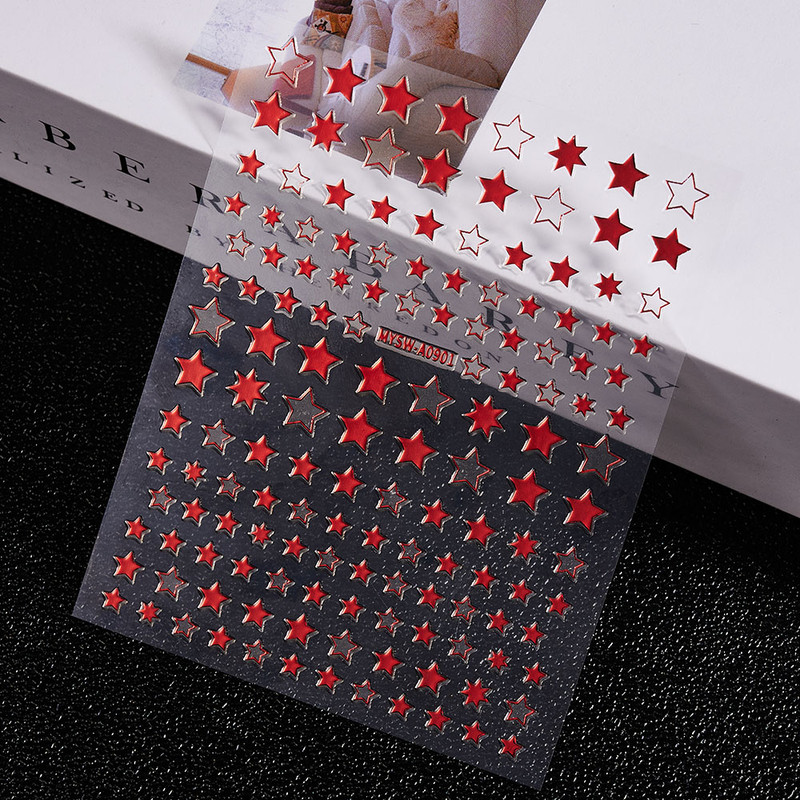 3D Gold Sun Moon Star Bronzing Nail Art Sticker, Laser Star Moon Design, Self-Adhesive Slider Decals in Gold, Silver