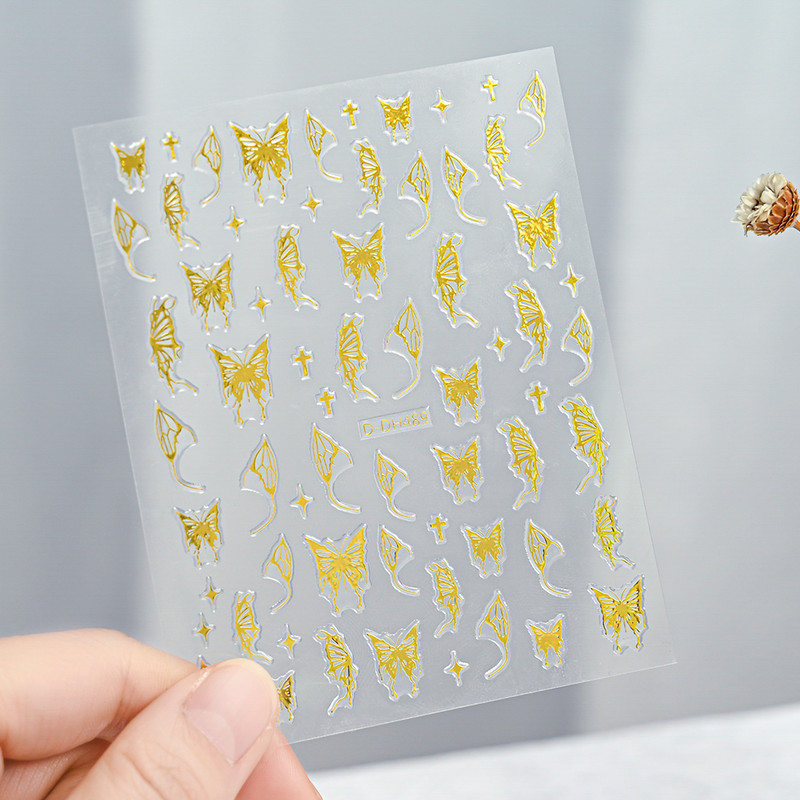 3D Gold Sun Moon Star Bronzing Nail Art Sticker, Laser Star Moon Design, Self-Adhesive Slider Decals in Gold, Silver