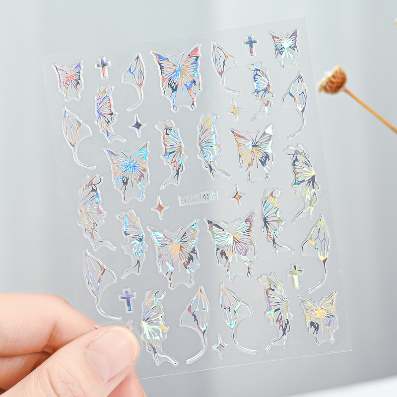 3D Gold Sun Moon Star Bronzing Nail Art Sticker, Laser Star Moon Design, Self-Adhesive Slider Decals in Gold, Silver