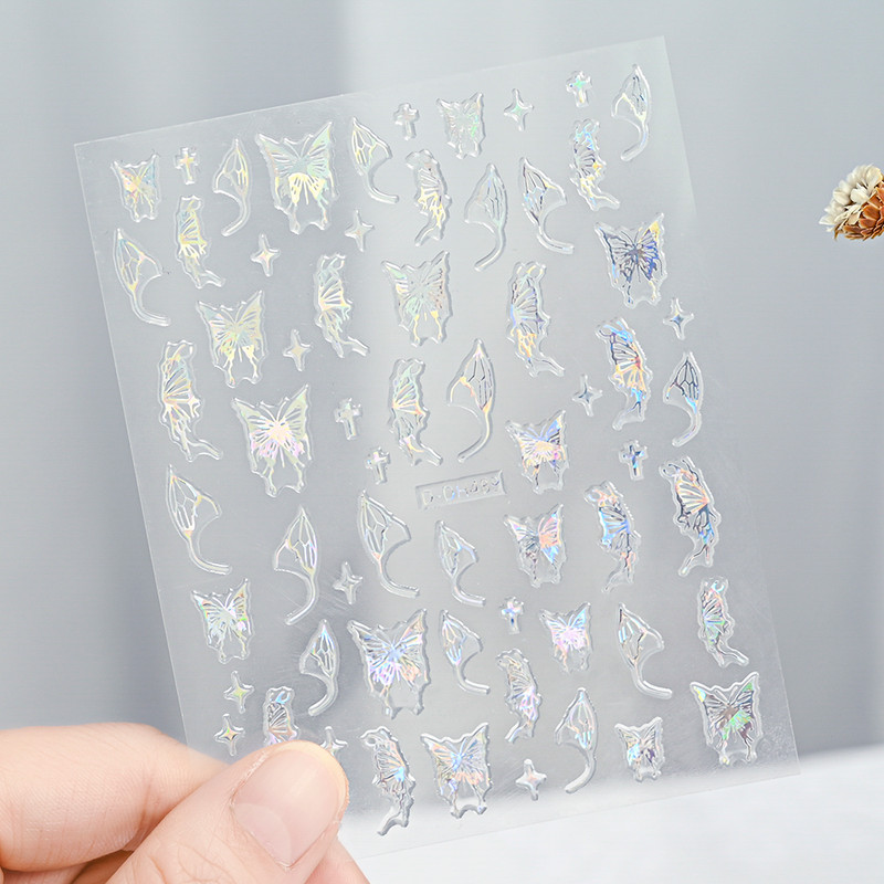 3D Gold Sun Moon Star Bronzing Nail Art Sticker, Laser Star Moon Design, Self-Adhesive Slider Decals in Gold, Silver