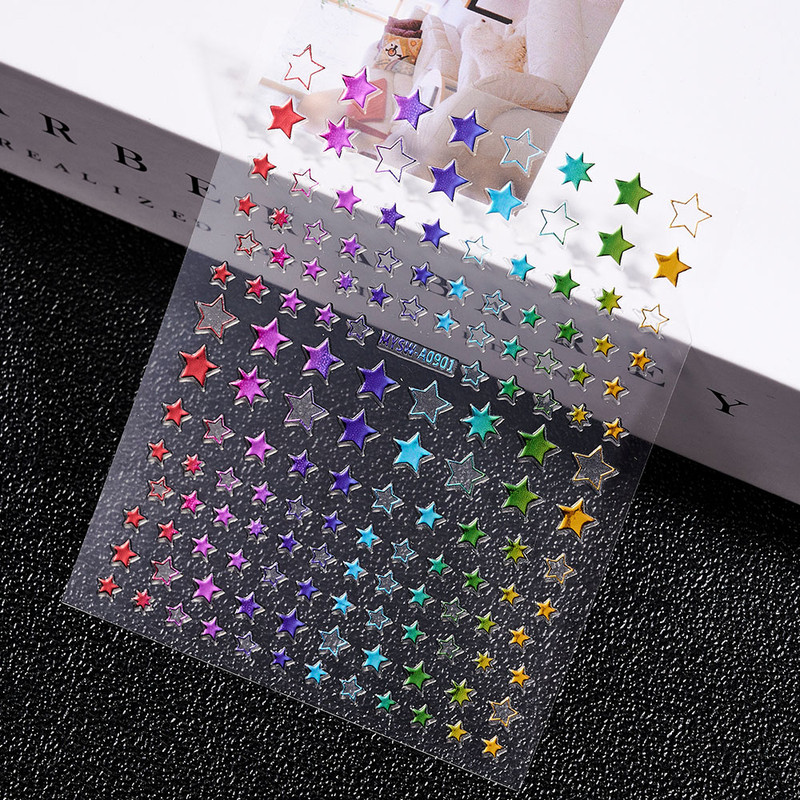 3D Gold Sun Moon Star Bronzing Nail Art Sticker, Laser Star Moon Design, Self-Adhesive Slider Decals in Gold, Silver