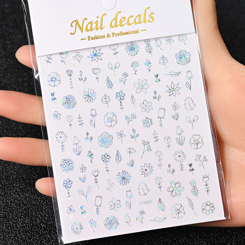 3D Gold Sun Moon Star Bronzing Nail Art Sticker, Laser Star Moon Design, Self-Adhesive Slider Decals in Gold, Silver