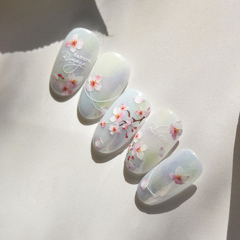 Flowers Blooming Cherry Blossom Sakura Nail Art Stickers, 5D Soft Relief Spring Adhesive Manicure Decals for a Chic