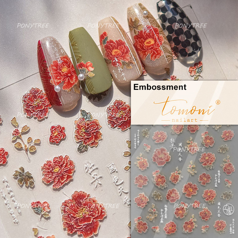 Flowers Blooming Cherry Blossom Sakura Nail Art Stickers, 5D Soft Relief Spring Adhesive Manicure Decals for a Chic