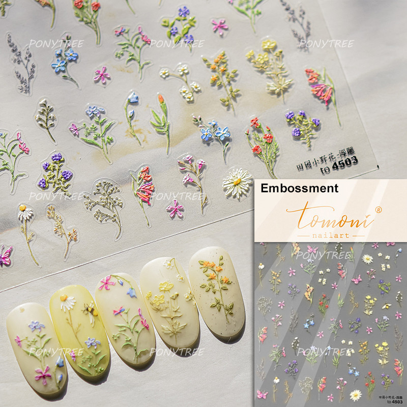 Flowers Blooming Cherry Blossom Sakura Nail Art Stickers, 5D Soft Relief Spring Adhesive Manicure Decals for a Chic