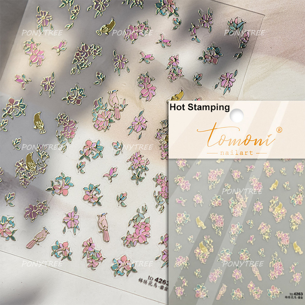 Flowers Blooming Cherry Blossom Sakura Nail Art Stickers, 5D Soft Relief Spring Adhesive Manicure Decals for a Chic