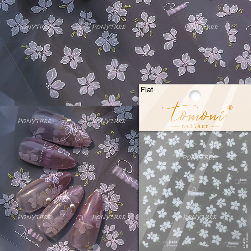 Flowers Blooming Cherry Blossom Sakura Nail Art Stickers, 5D Soft Relief Spring Adhesive Manicure Decals for a Chic