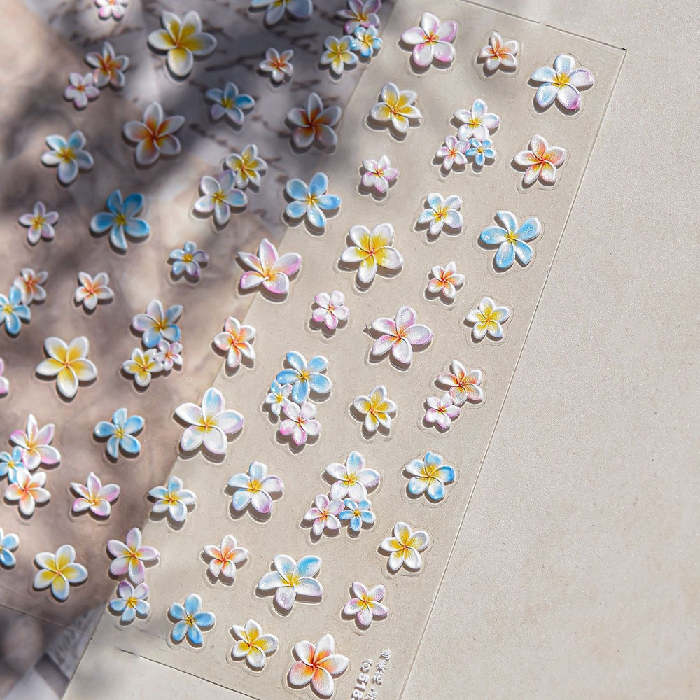 Colourful Frangipani, Bright Lily Flowers Nail Art Stickers, Gradual Petal Vivid Dew Delicate Romantic Manicure Decals