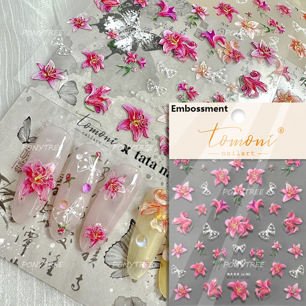 Colourful Frangipani, Bright Lily Flowers Nail Art Stickers, Gradual Petal Vivid Dew Delicate Romantic Manicure Decals