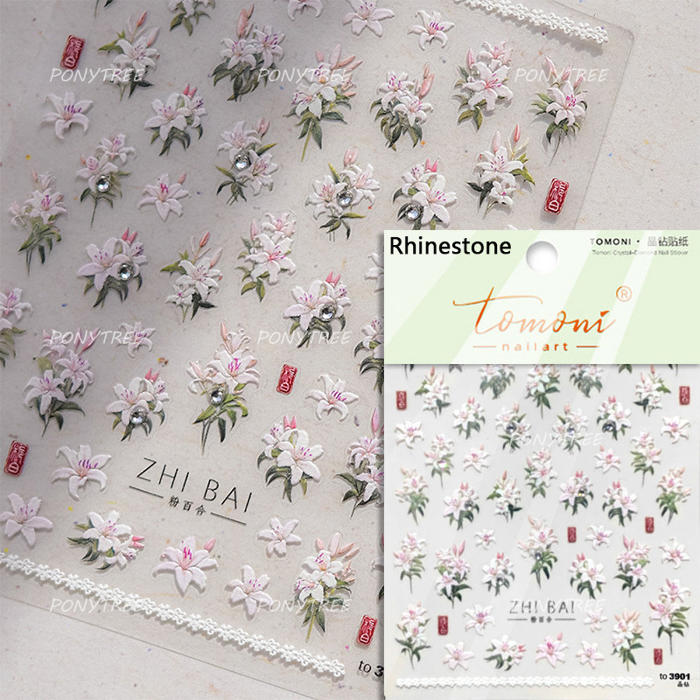 Colourful Frangipani, Bright Lily Flowers Nail Art Stickers, Gradual Petal Vivid Dew Delicate Romantic Manicure Decals