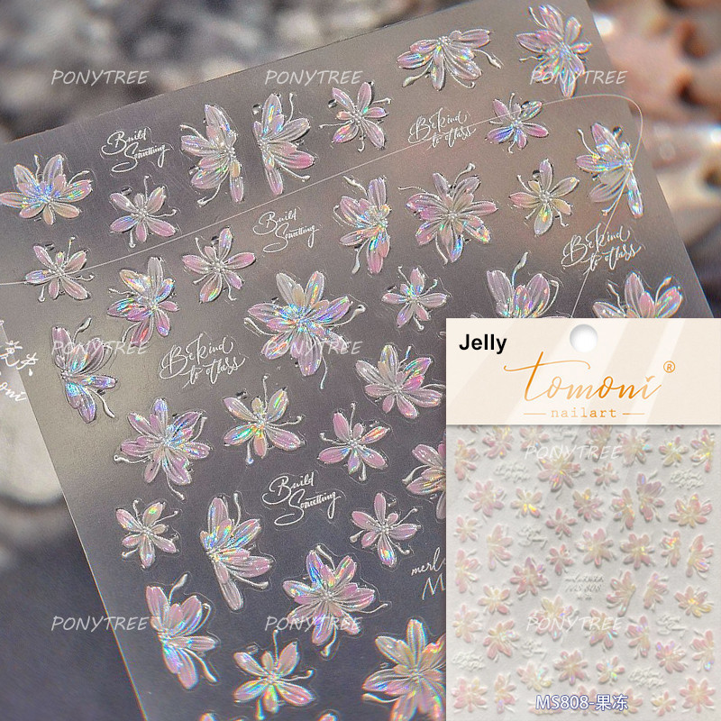 Colourful Frangipani, Bright Lily Flowers Nail Art Stickers, Gradual Petal Vivid Dew Delicate Romantic Manicure Decals