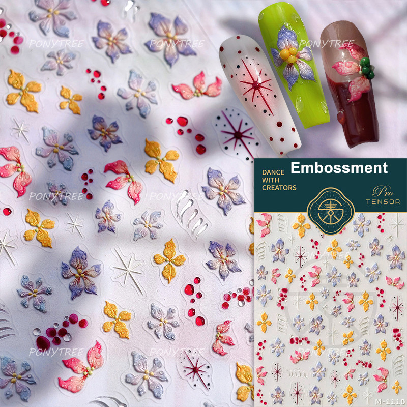 Colourful Frangipani, Bright Lily Flowers Nail Art Stickers, Gradual Petal Vivid Dew Delicate Romantic Manicure Decals