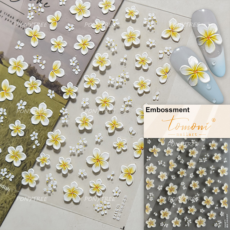 Colourful Frangipani, Bright Lily Flowers Nail Art Stickers, Gradual Petal Vivid Dew Delicate Romantic Manicure Decals