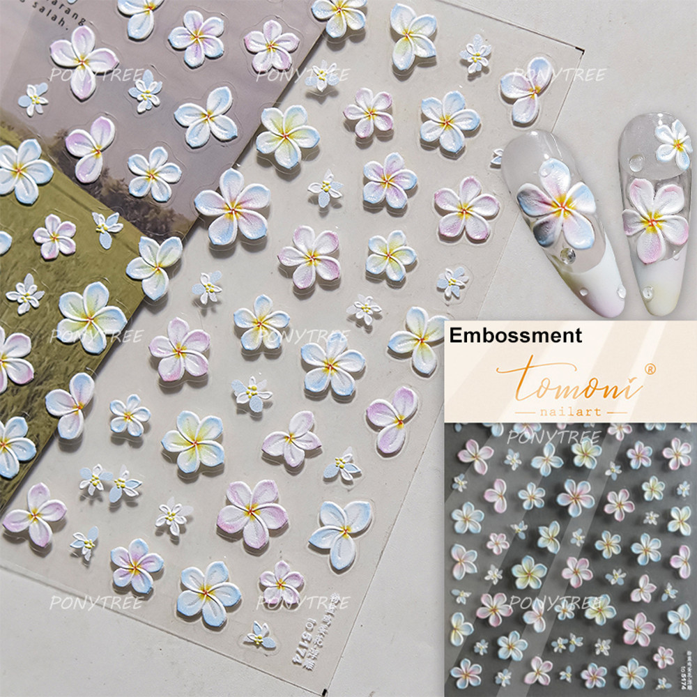 Colourful Frangipani, Bright Lily Flowers Nail Art Stickers, Gradual Petal Vivid Dew Delicate Romantic Manicure Decals