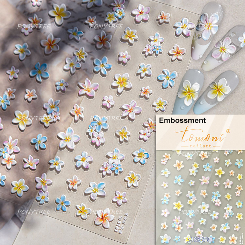 Colourful Frangipani, Bright Lily Flowers Nail Art Stickers, Gradual Petal Vivid Dew Delicate Romantic Manicure Decals