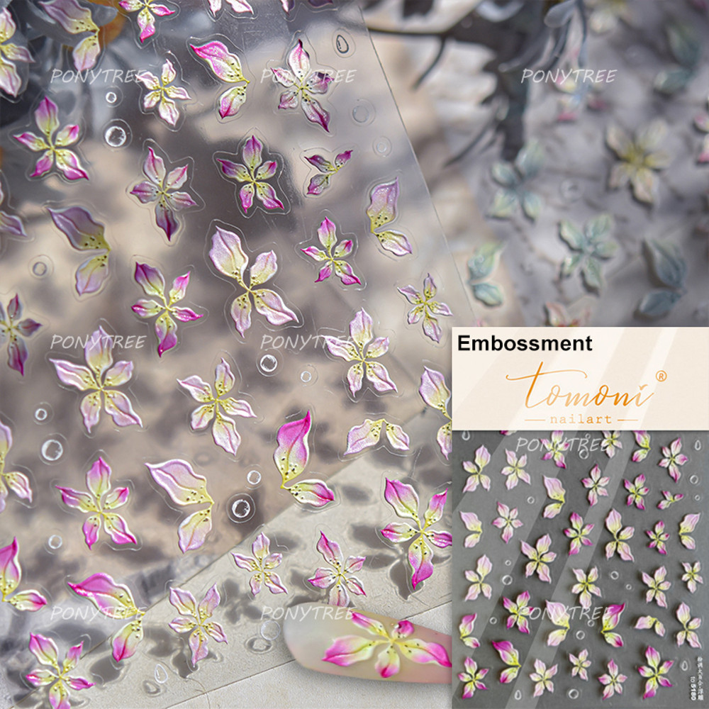 Colourful Frangipani, Bright Lily Flowers Nail Art Stickers, Gradual Petal Vivid Dew Delicate Romantic Manicure Decals