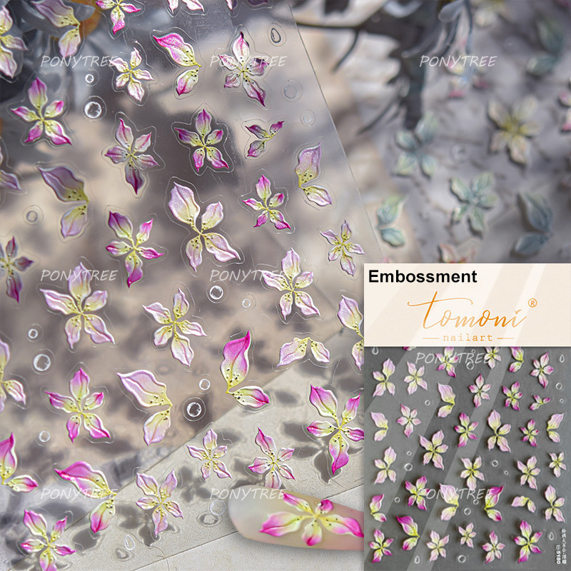 Colourful Frangipani, Bright Lily Flowers Nail Art Stickers, Gradual Petal Vivid Dew Delicate Romantic Manicure Decals
