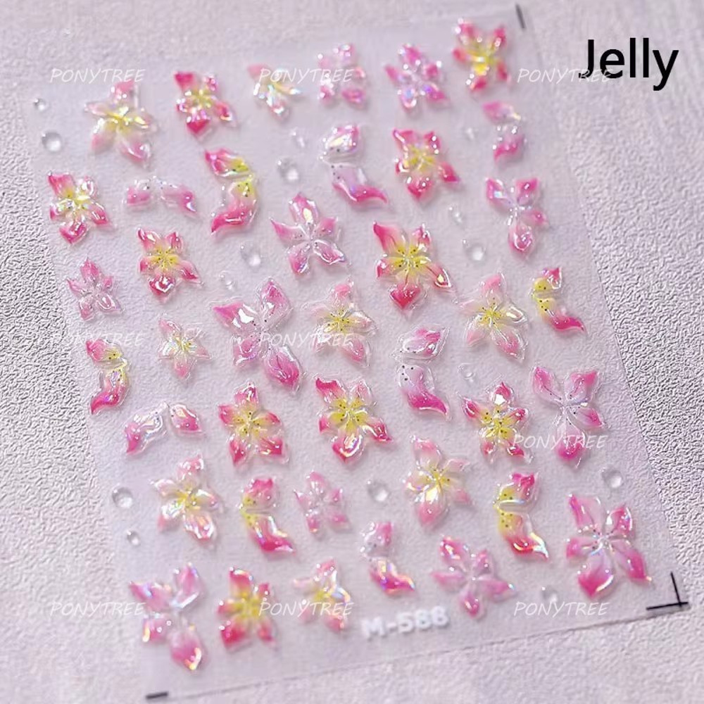 Colourful Frangipani, Bright Lily Flowers Nail Art Stickers, Gradual Petal Vivid Dew Delicate Romantic Manicure Decals